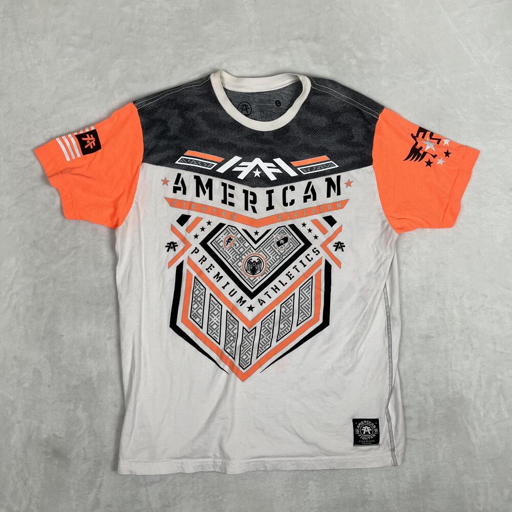 American Fighter T-Shirt Mens XL White Orange Premium Athletics Graphic Tee